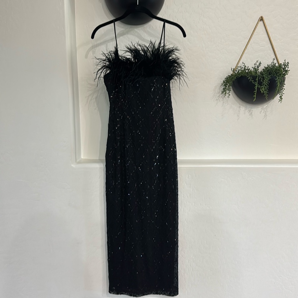 Formal sequin and feather dress. Size 6